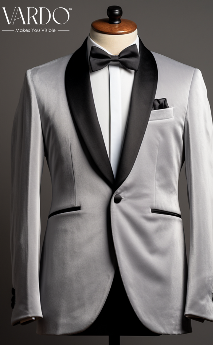 Luxurious  Light Grey Velvet Dinner Jacket for Men