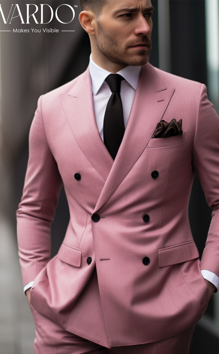 Elegant Dusty Rose Double Breasted Suit for Men