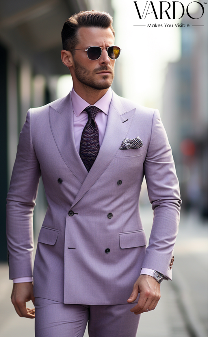 Modern Elegance: Light Purple Double Breasted Suit for Men