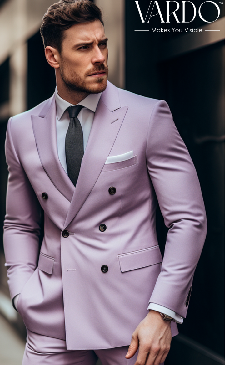 Elegant Light Purple Double Breasted Suit for Men