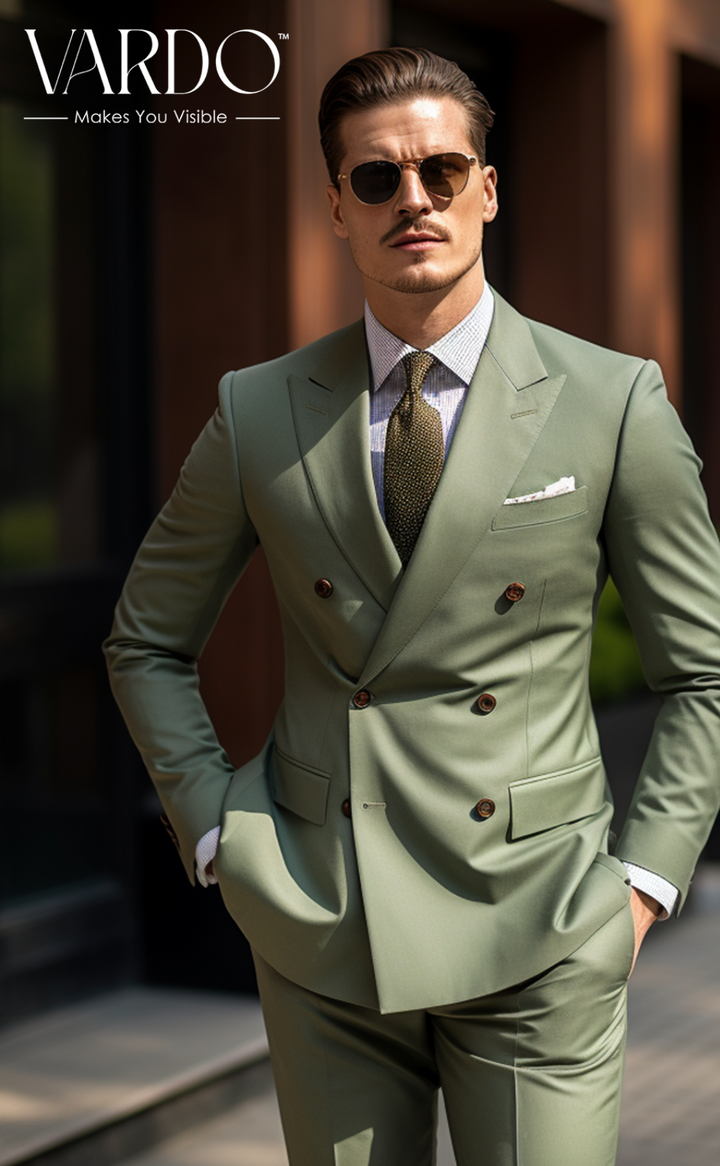 Sage Green Double Breasted Suit for Men