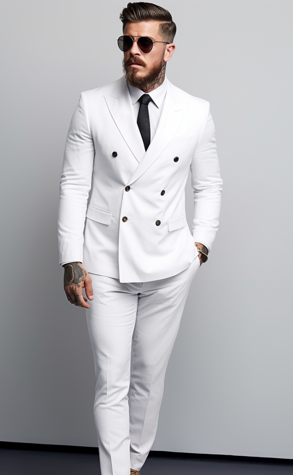 Men's Luxury White Double-Breasted Suit - Classic Two-Piece Formal Wear - Premium Tailored Fit Ensemble