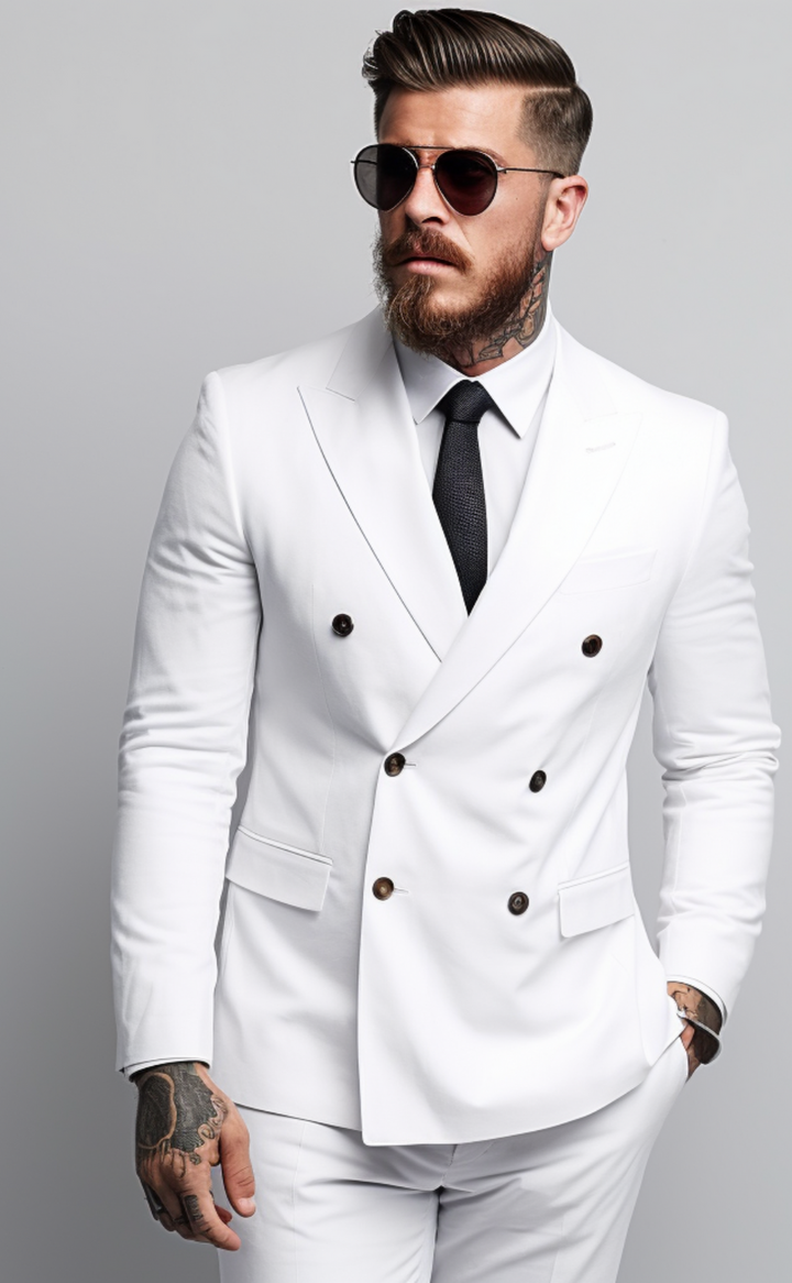 Men's Luxury White Double-Breasted Suit - Classic Two-Piece Formal Wear - Premium Tailored Fit Ensemble