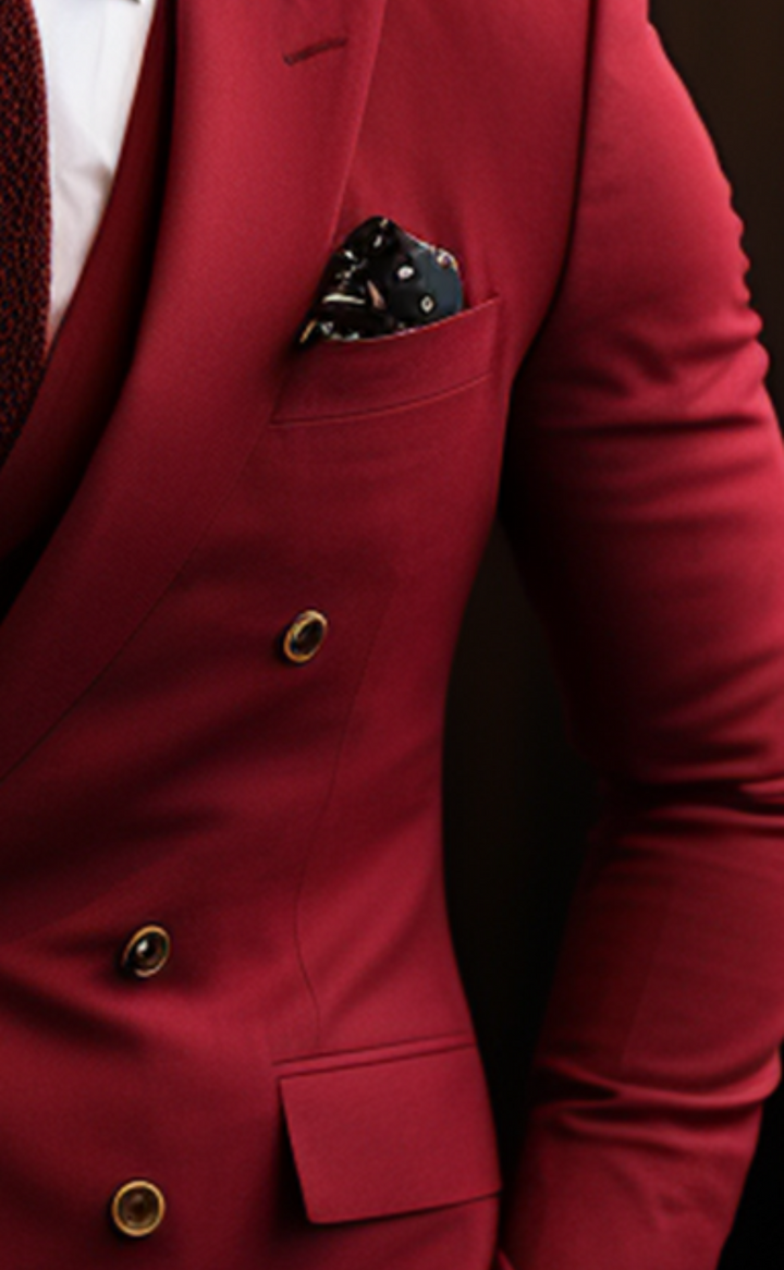 Red Double Breasted Suit for Men Classic Formal Attire