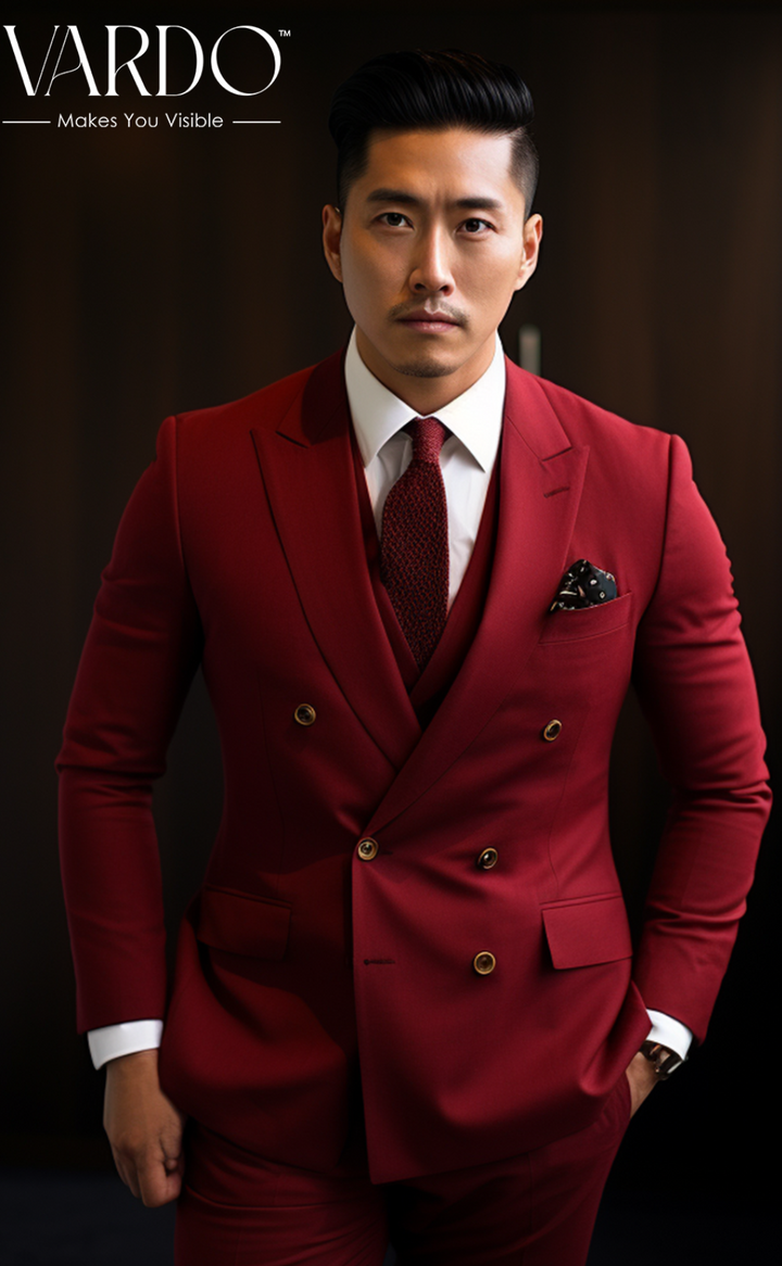 Red Double Breasted Suit for Men Classic Formal Attire