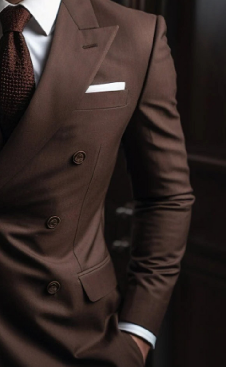 Handcrafted Wood Brown Double Breasted Suit for Men