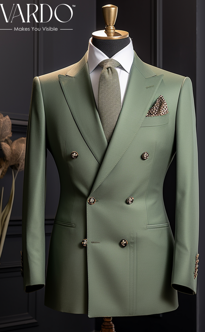 Sophisticated Sage Green Double Breasted Suit for Men