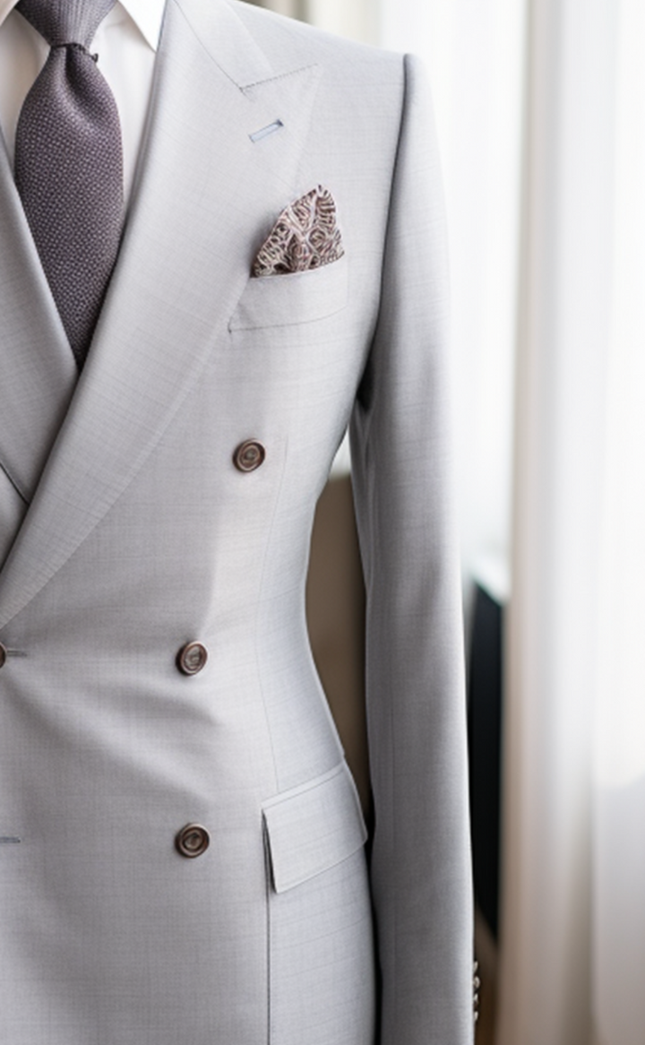 Stylish Men's Light Grey Double Breasted Suit