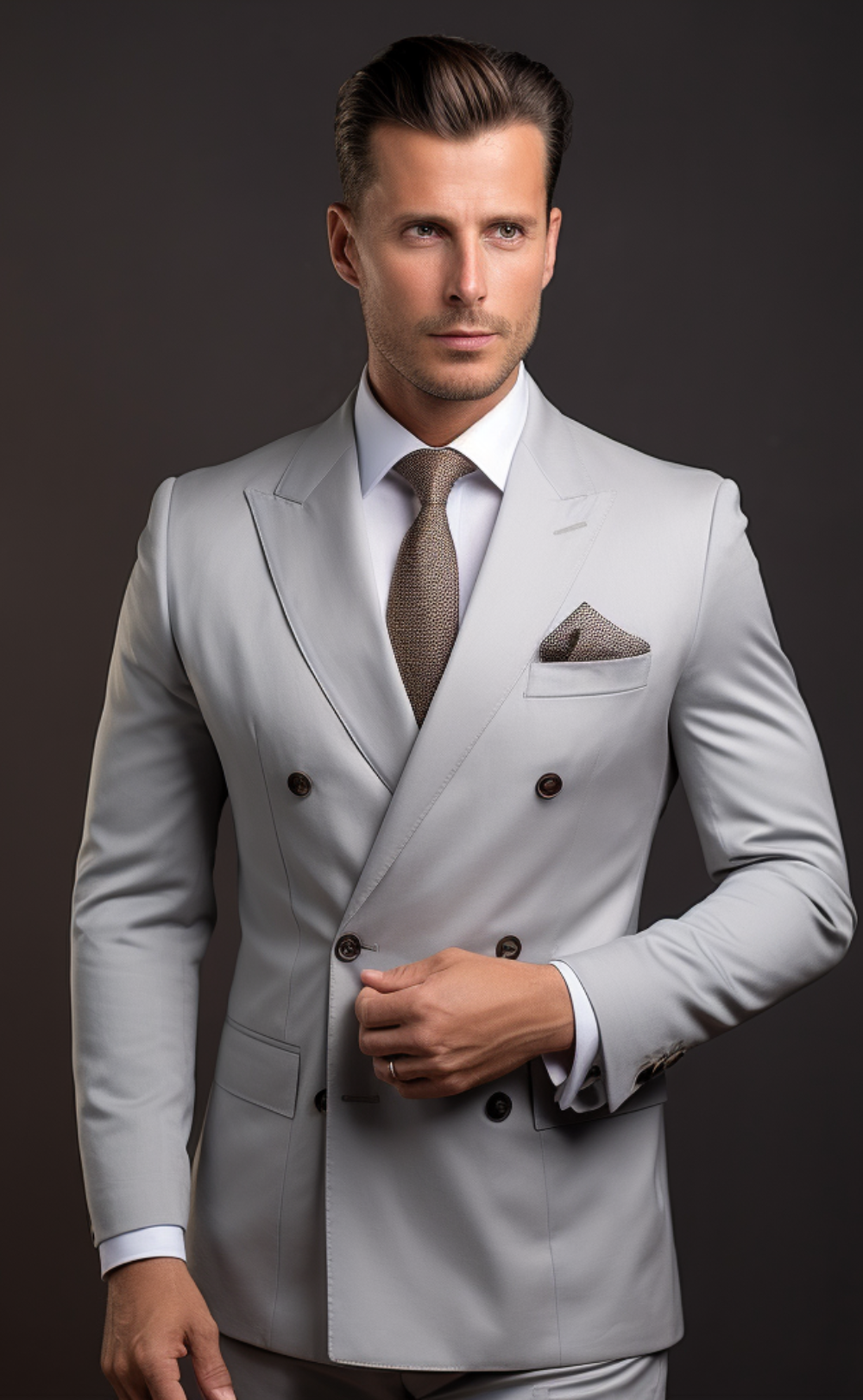 Light Grey Double Breasted Wedding and Business Suit for Men - Timeless Elegance and Versatility