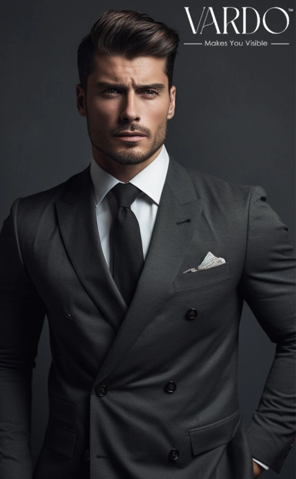 Premium Dark Grey Double Breasted Suit for Men | Classic Fit, Timeless StyleTailored Fit, The Rising Sun store, Vardo