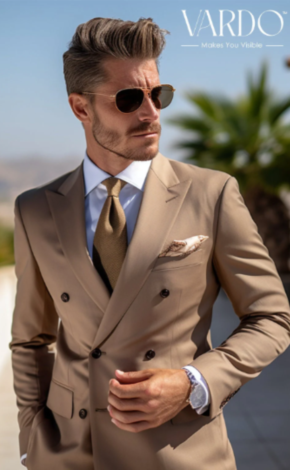 Premium Dessert Sand Brown Double Breasted Suit