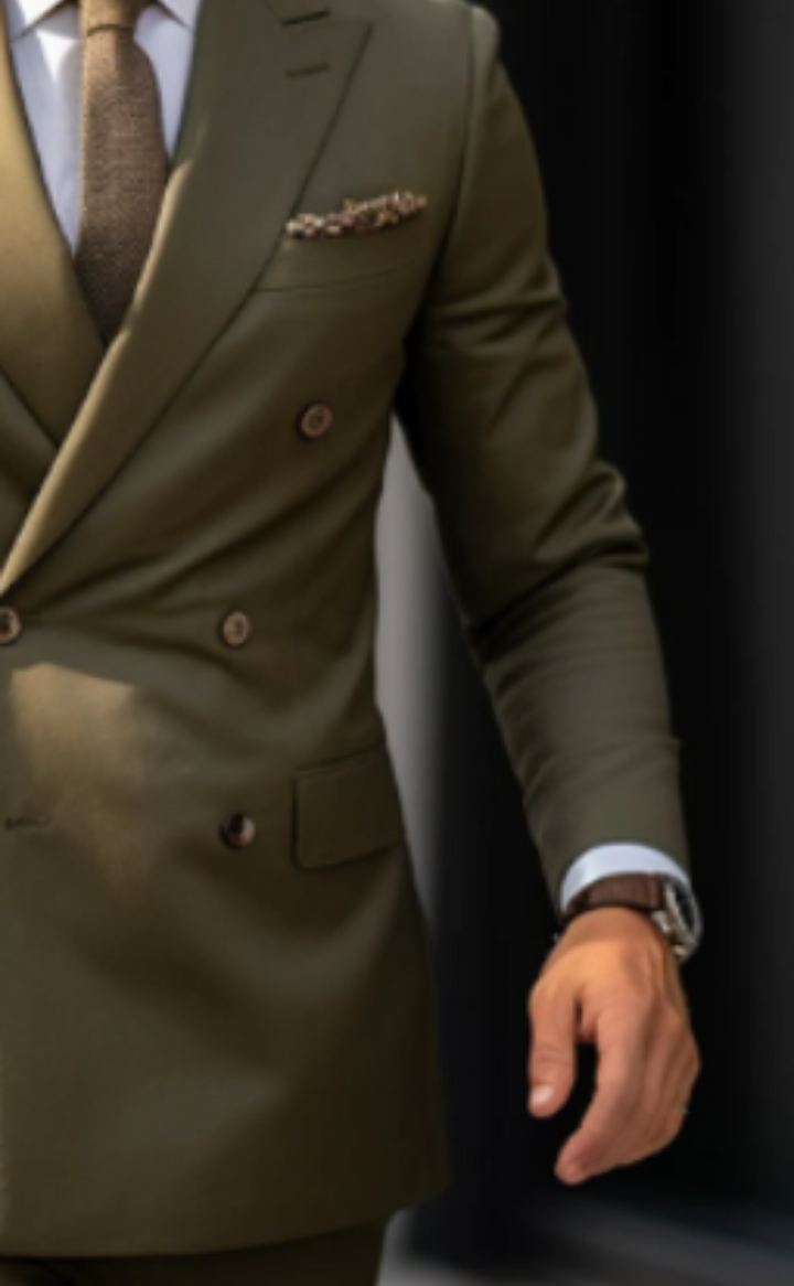 Elegant Olive Green Double Breasted Suit for Men