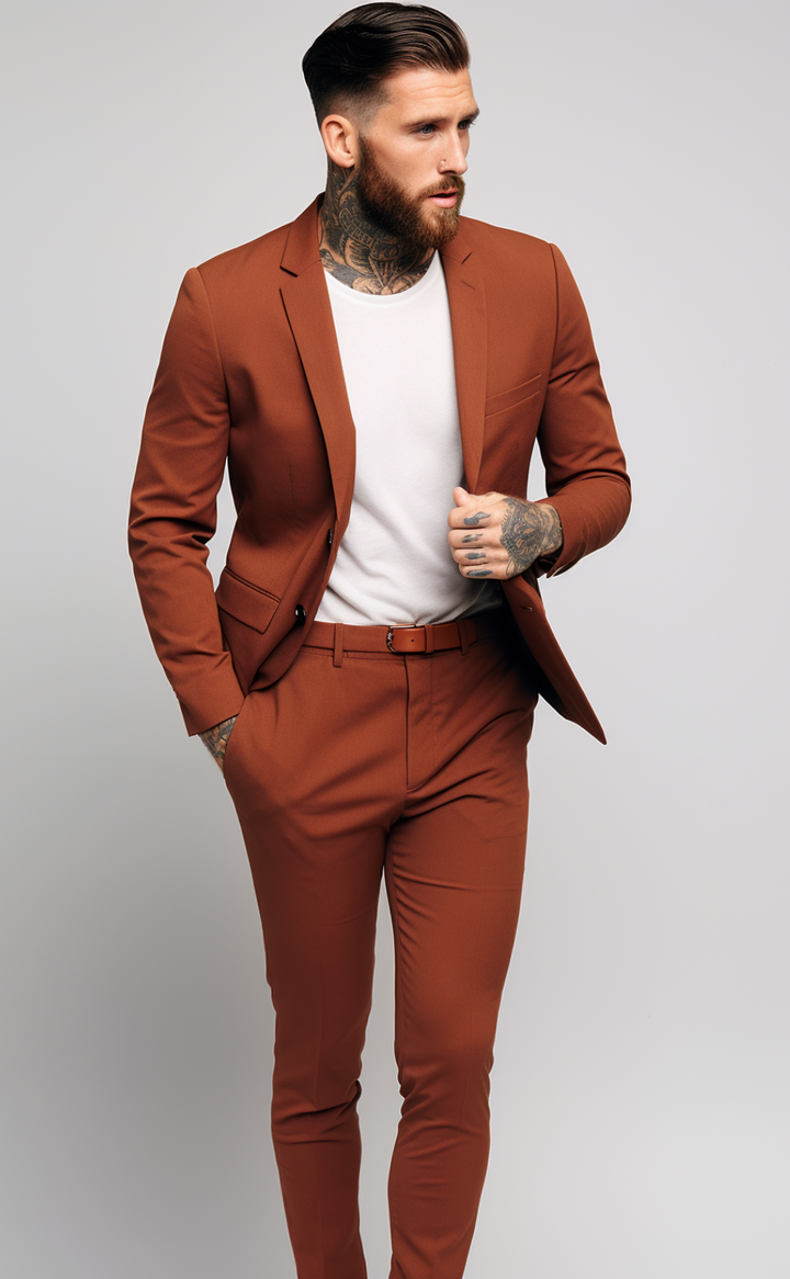 BURNT ORANGE 2 PIECE SLIM FIT SUIT