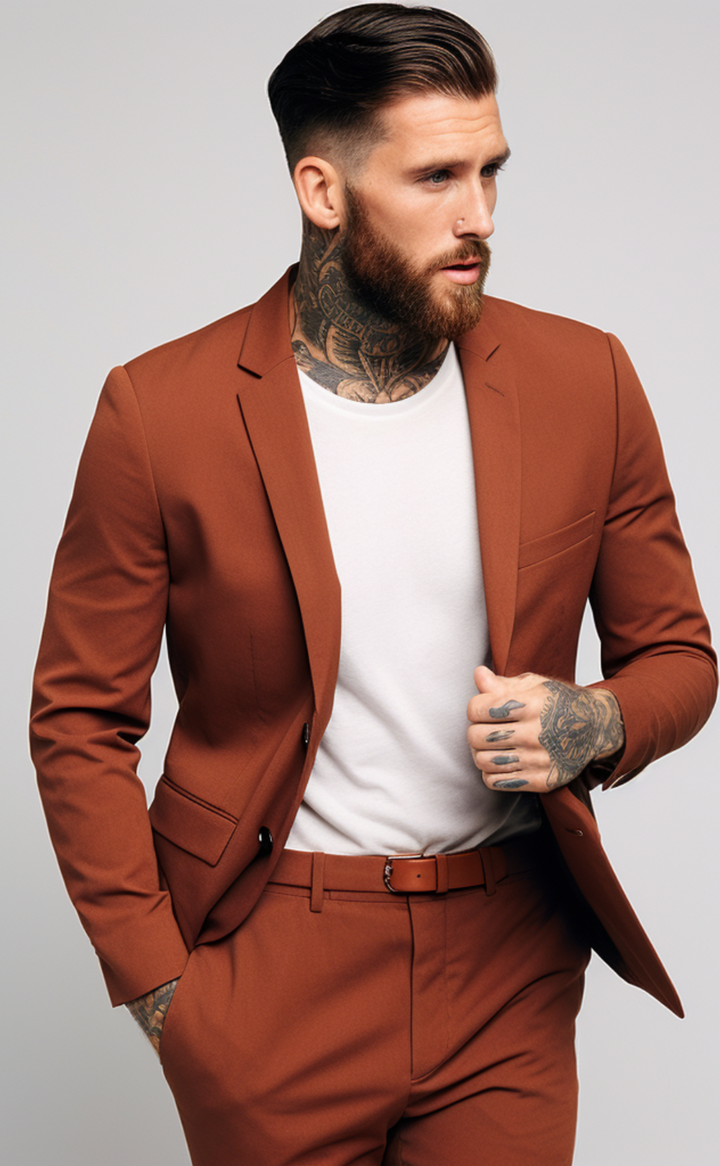 BURNT ORANGE 2 PIECE SLIM FIT SUIT