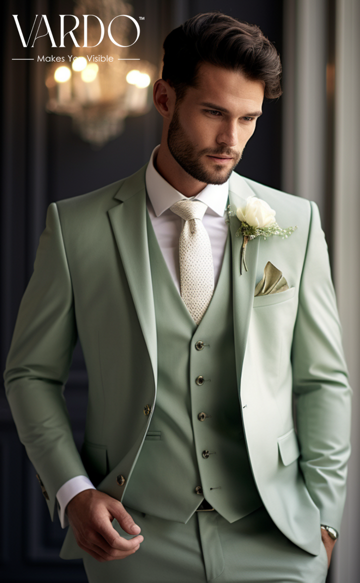 Elegant Sage Green Three-Piece Suit for Men