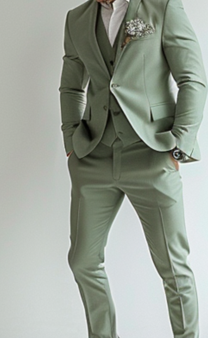 Sage Green Three-Piece Wedding and Business Suit for Men - Elegant and Versatile