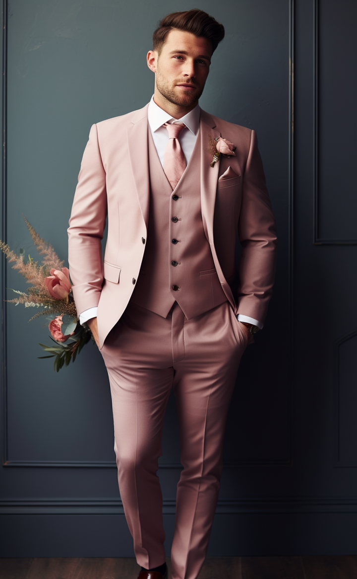 Men's Dusty Rose Notch Lapel 3-Piece Suit - Contemporary Business Attire - Classy Formal Wear