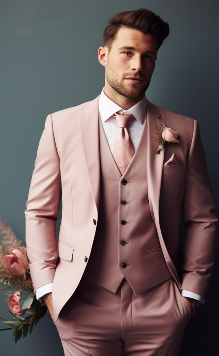 Men's Dusty Rose Notch Lapel 3-Piece Suit - Contemporary Business Attire - Classy Formal Wear