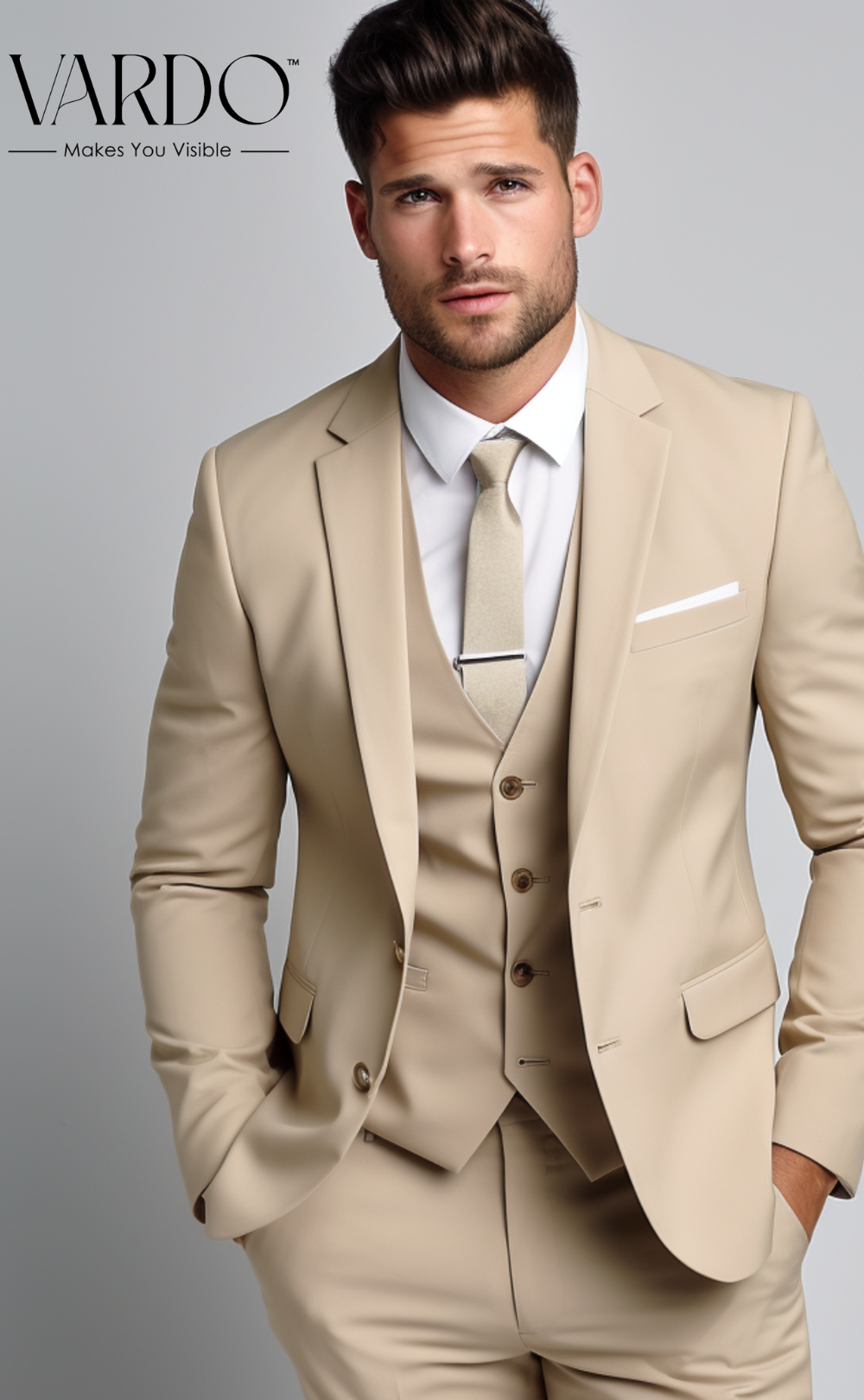 BEIGE SLIM-FIT SUIT 3-PIECE