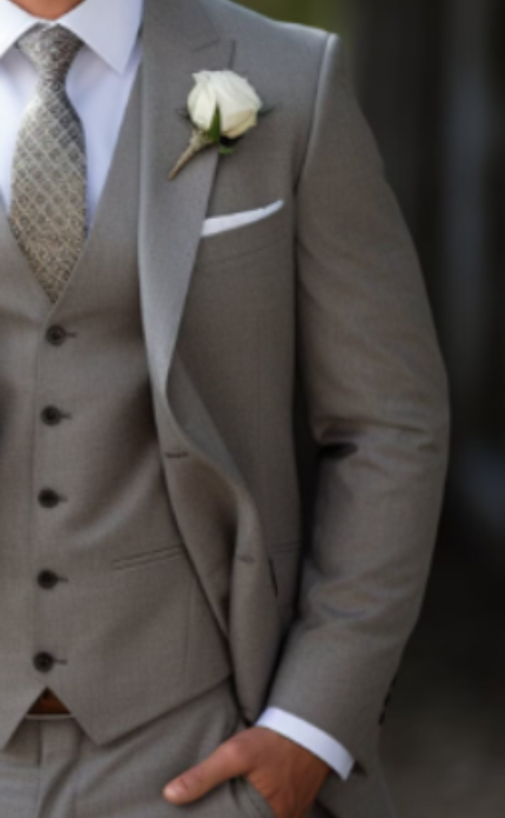 Premium Worsted Grey Three Piece Suit for Men