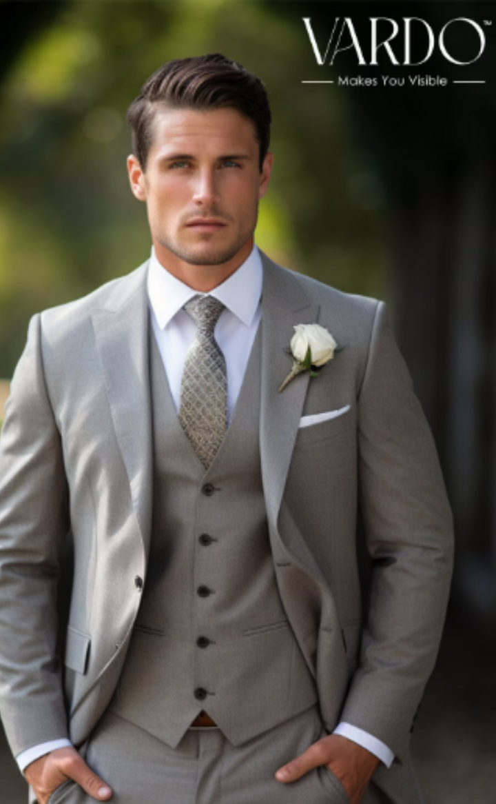 Premium Worsted Grey Three Piece Suit for Men