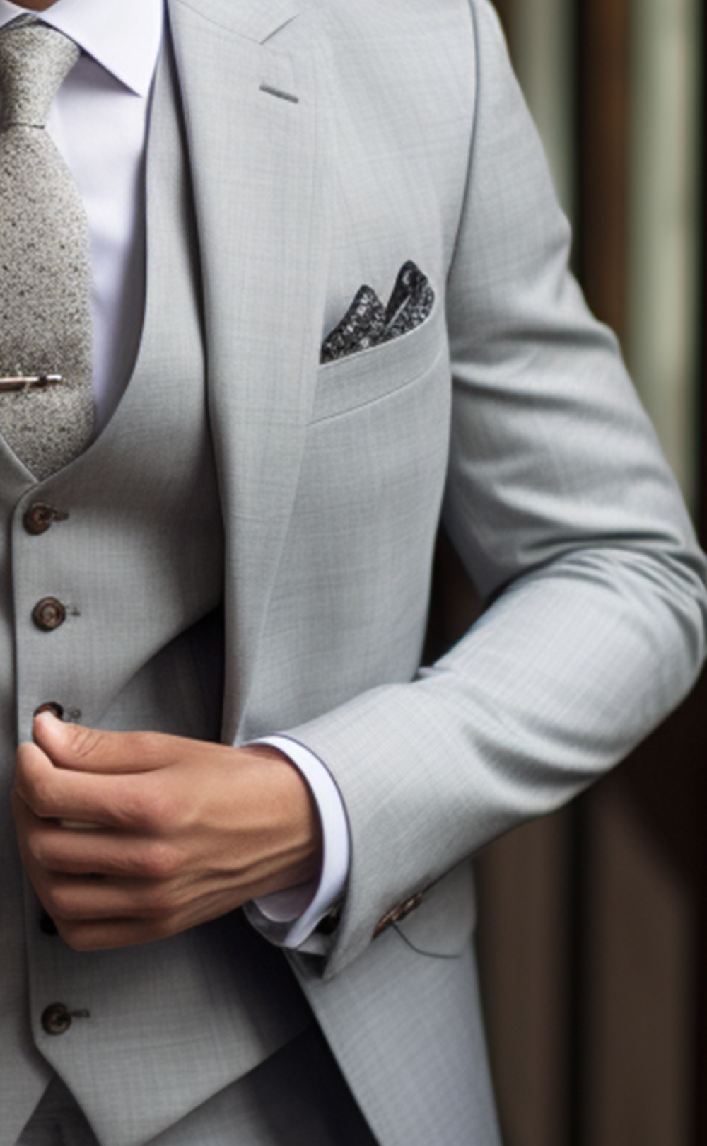 Classic Light Grey Three Piece Suit for Men