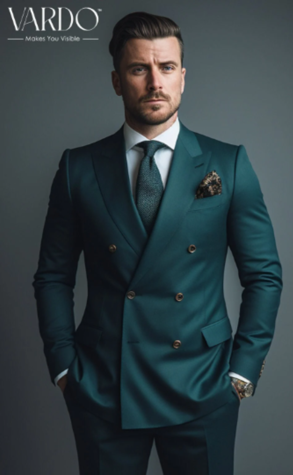 Stylish Teal Double Breasted Suit for Men