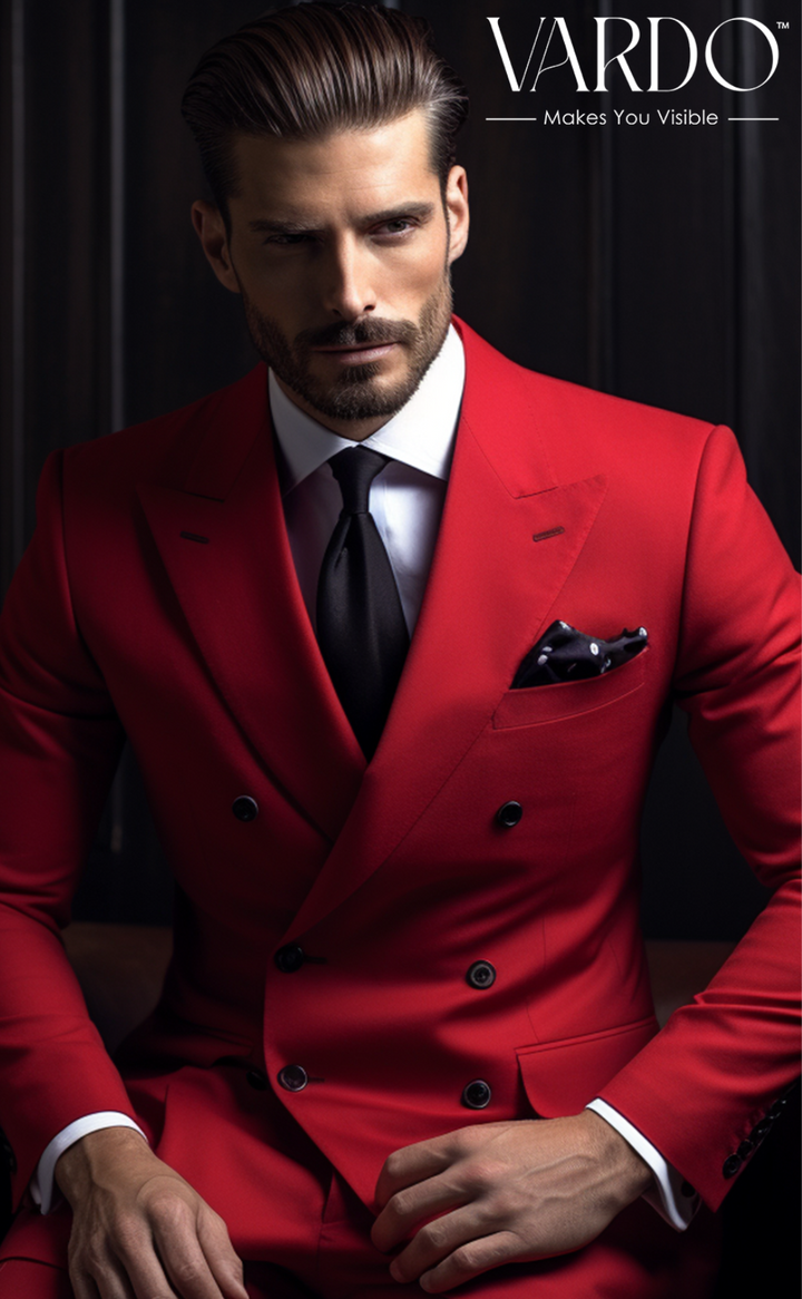 Stylish Red Double Breasted Suit for Men