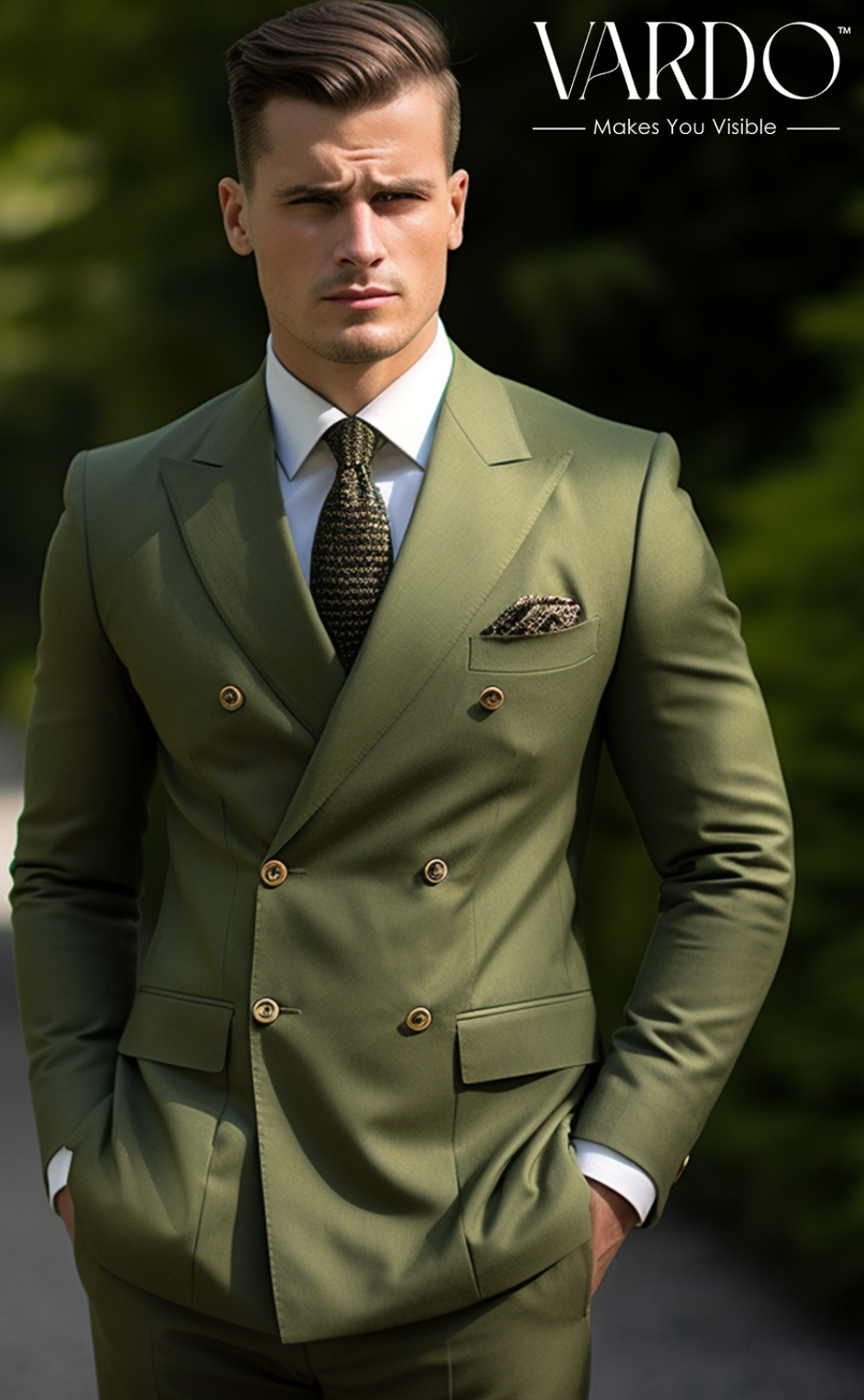 Stylish Men's Khaki Green Double Breasted Suit