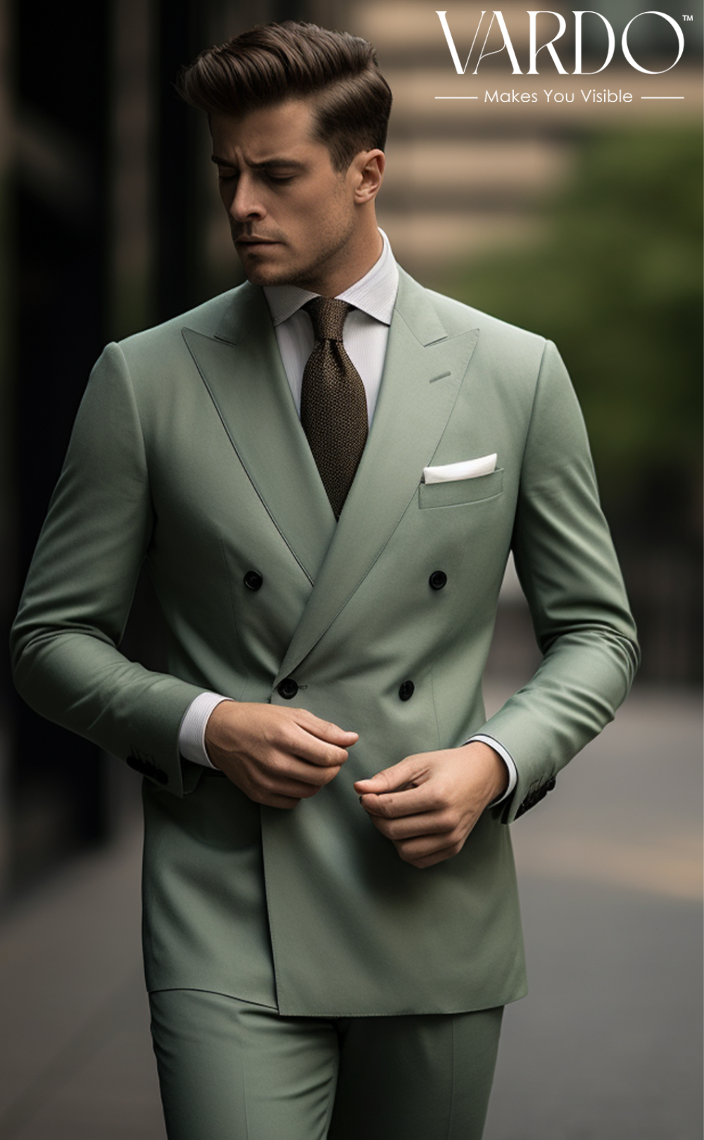 Stylish Sage Green Double Breasted Suit for Men