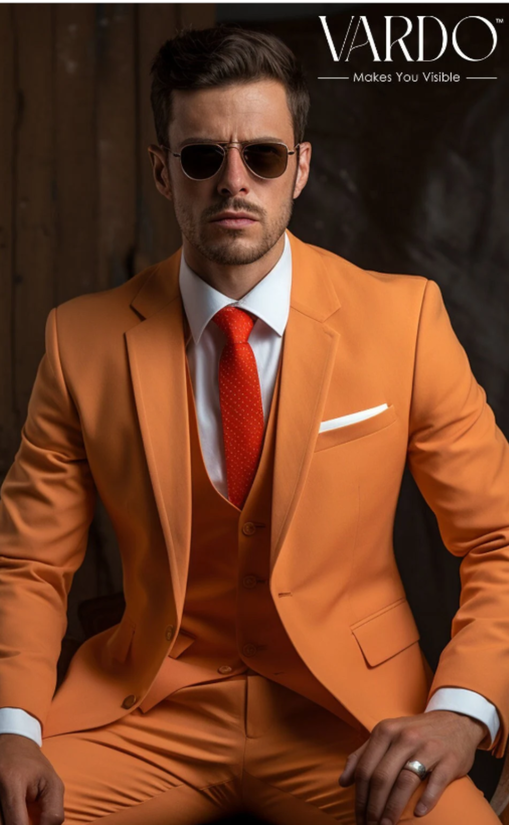 Premium Men's Orange Three Piece Suit- Tailored Fit, The Rising Sun store, Vardo