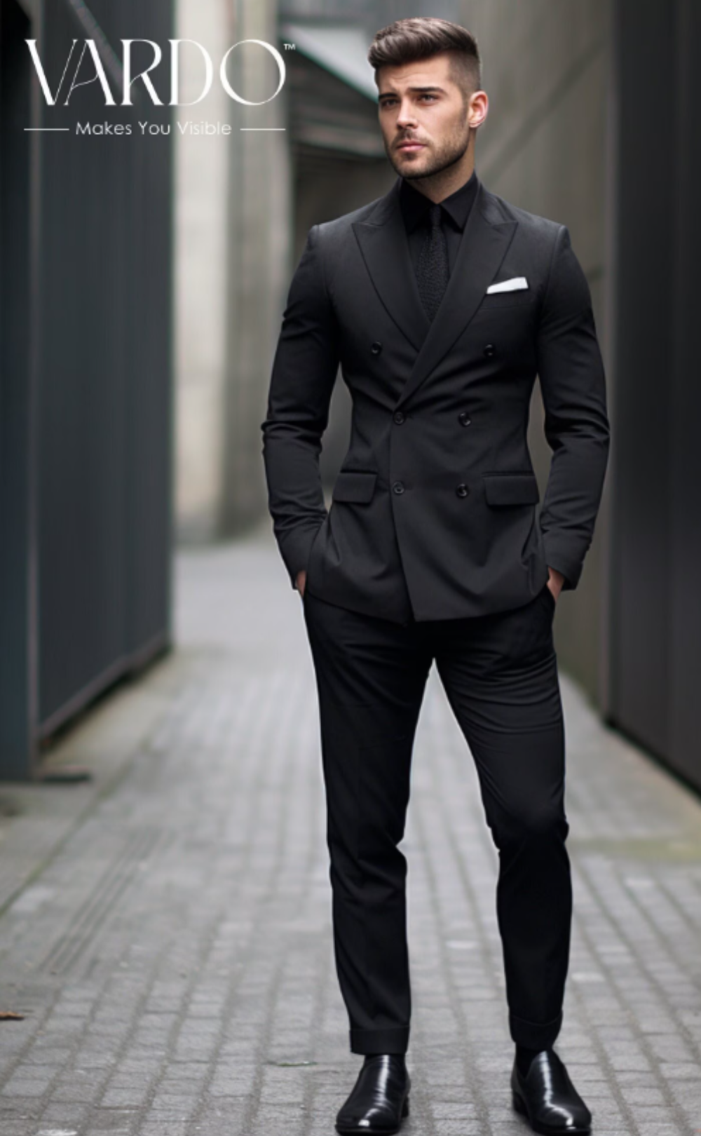 Men's Black Double-Breasted Suit - Sophisticated Tailored Fit - Modern Gentleman's Essential, The Rising Sun Store, Vardo (Copy)