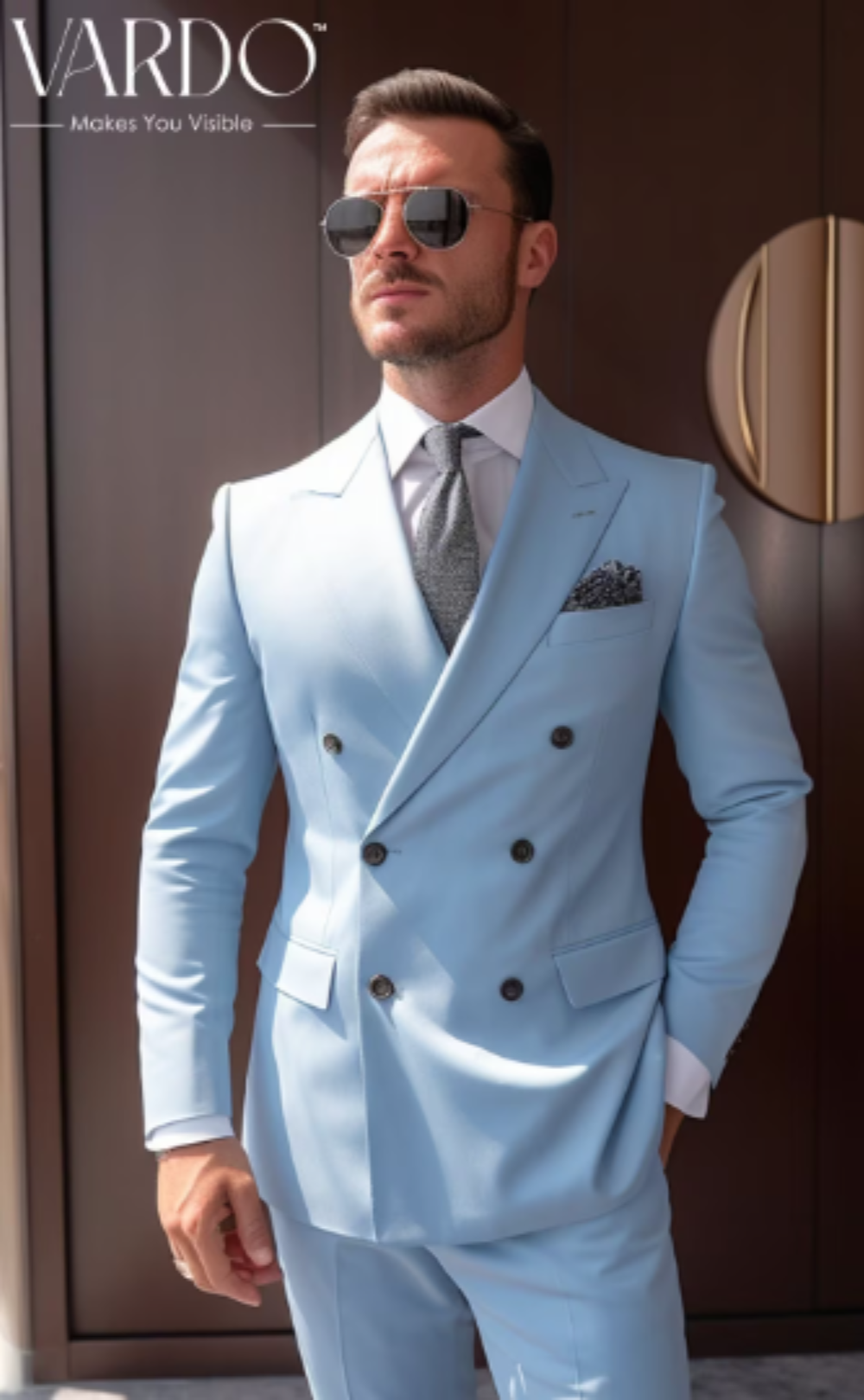 Light Sky Double Breasted Suit for Men