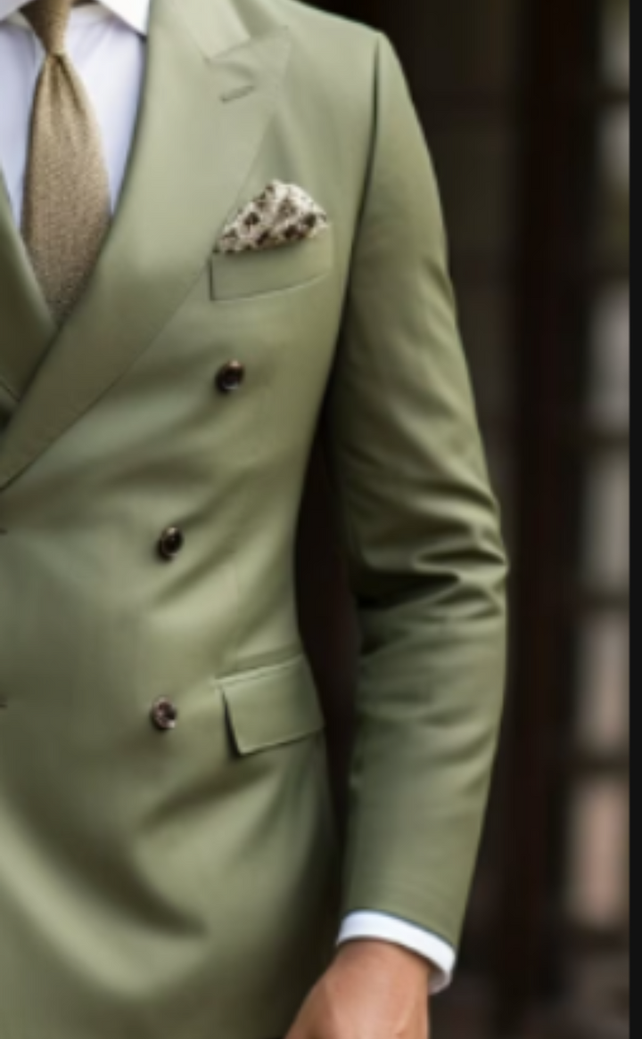 Olive Green Double Breasted Suit for Men