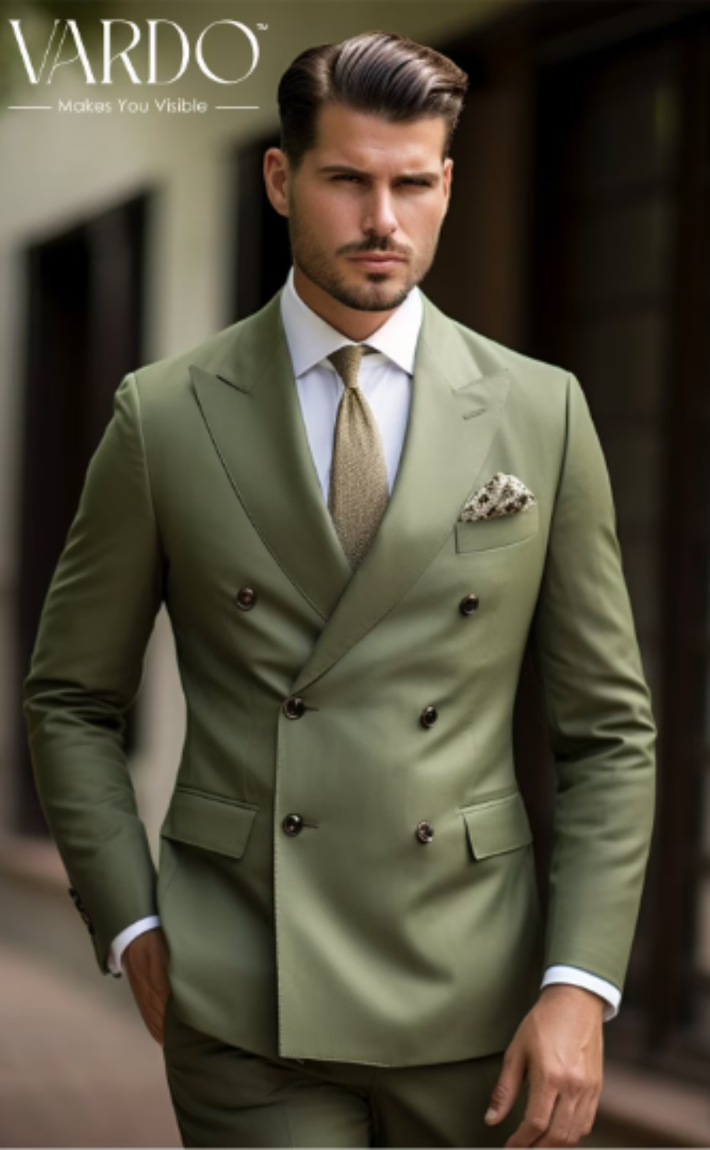 Olive Green Double Breasted Suit for Men