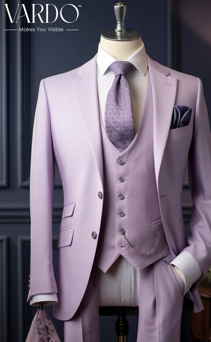 Modern Gentleman's Light Purple Three-Piece Suit