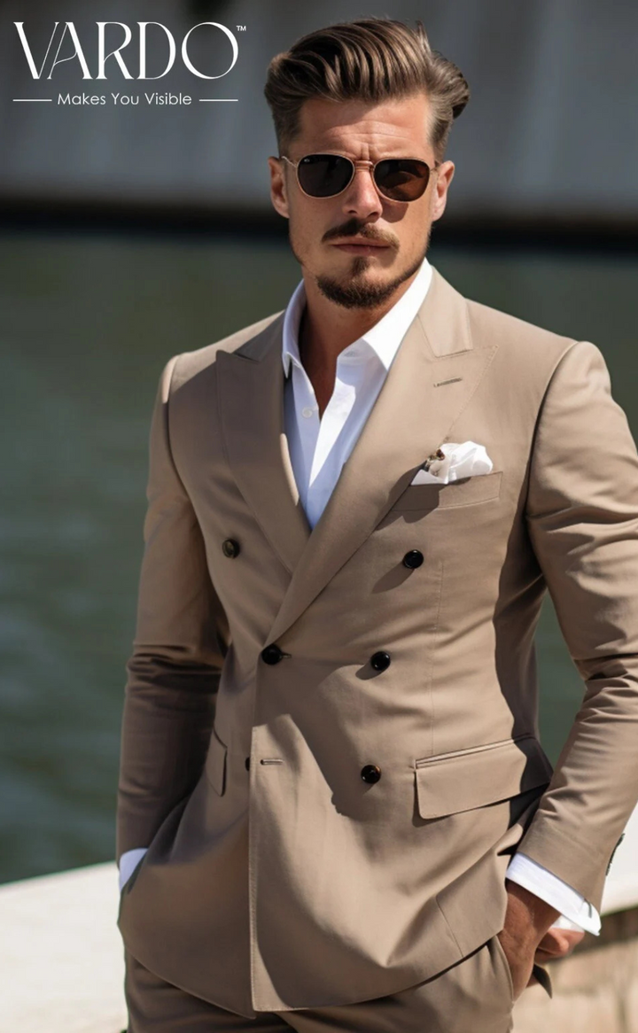 Men's Dessert Sand Brown Double Breasted Suit