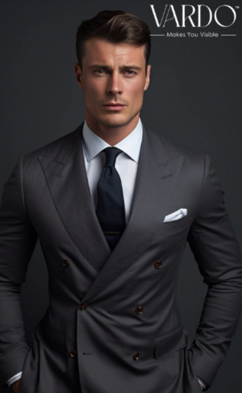 Men's Dark Grey Double Breasted Suit