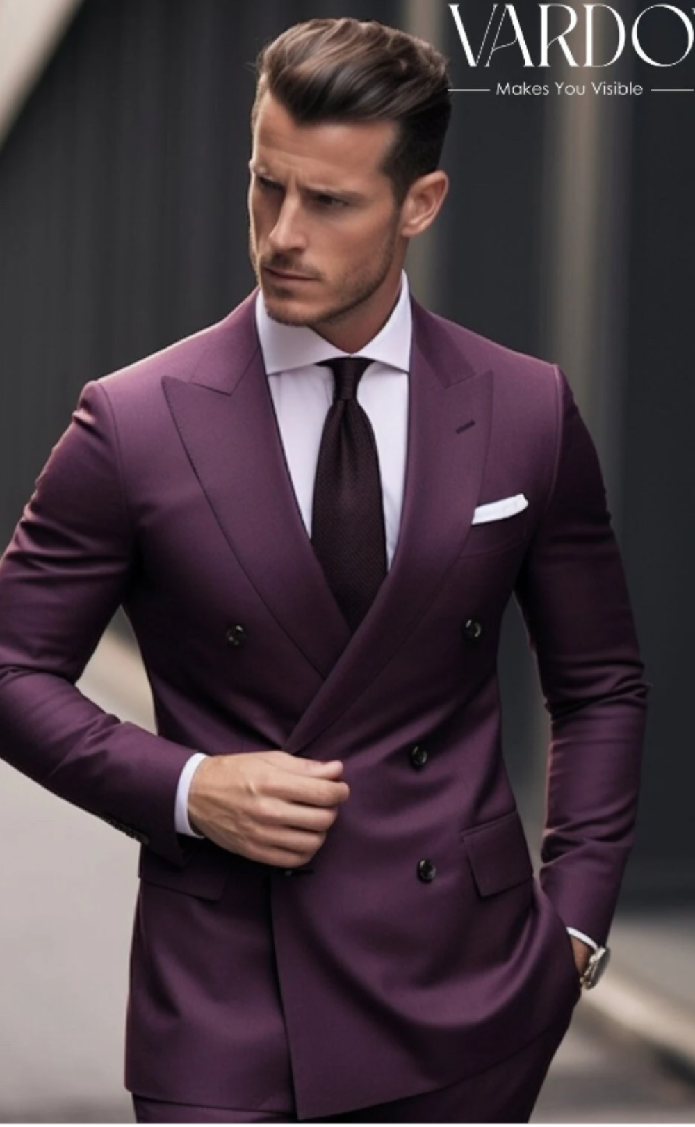 Elegant Men's Purple Double Breasted Suit - Classic Style for Any Occasion-Tailored Suit-The Rising Sun store, Vardo