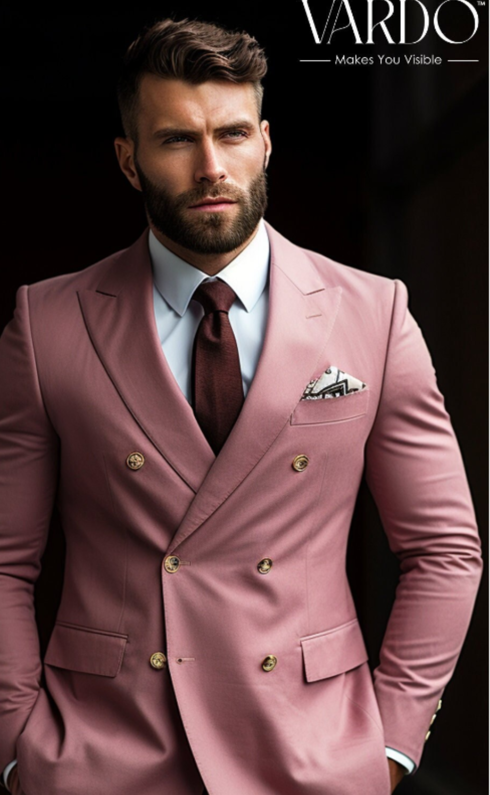 Elegant Dusty Rose Double Breasted Suit - Premium Men's Wedding Suit - Tailored Fit, The Rising Sun store, Vardo