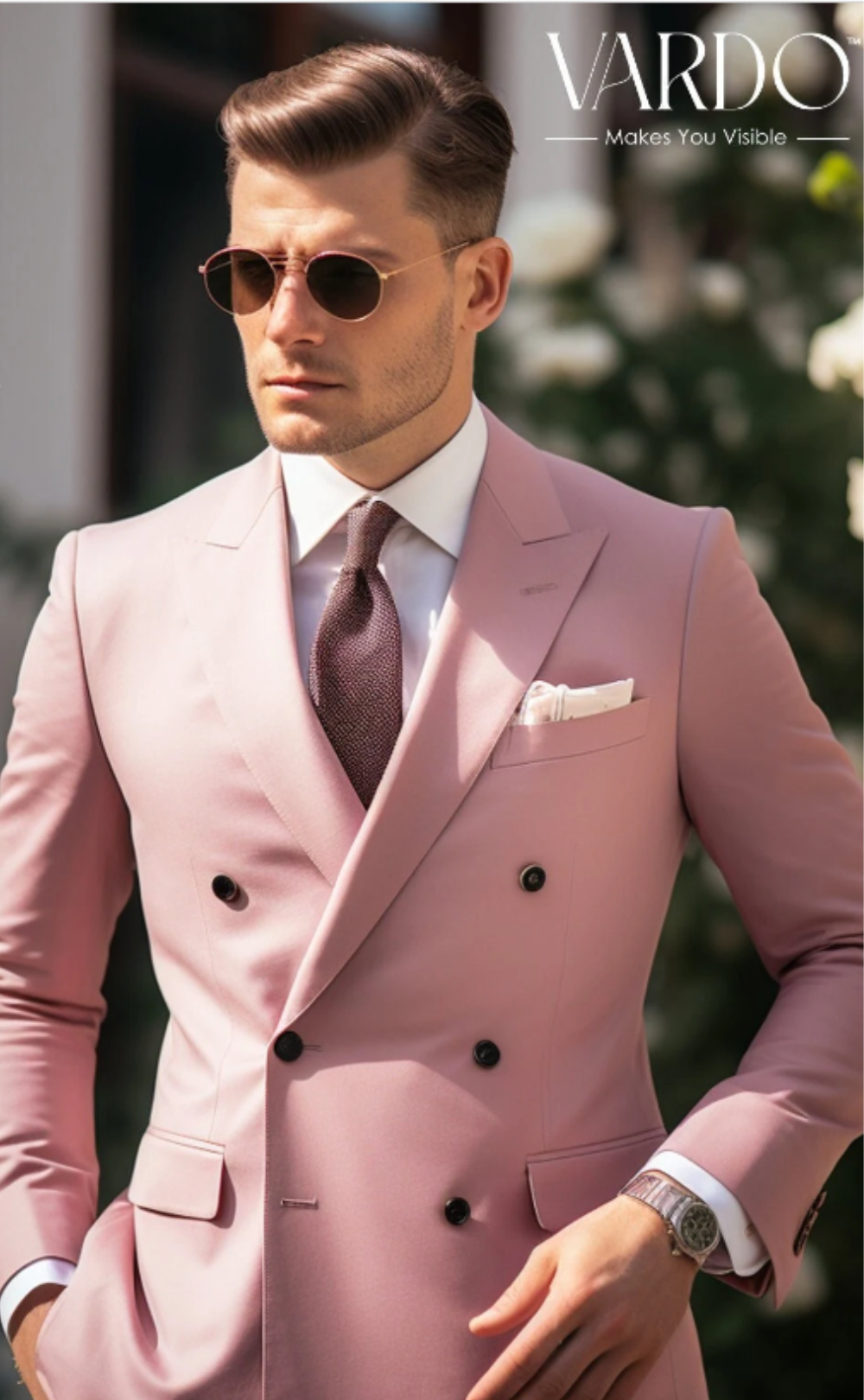 ElegantDapper Men's Dusty Rose Double Breasted Suit - Premium Men's Wedding Suit - Tailored Fit, The Rising Sun store, Vardo