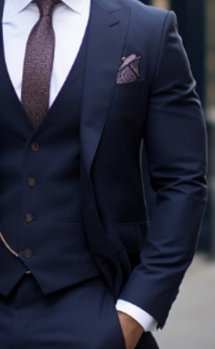 Elegant Men's Navy Blue Three Piece Suit