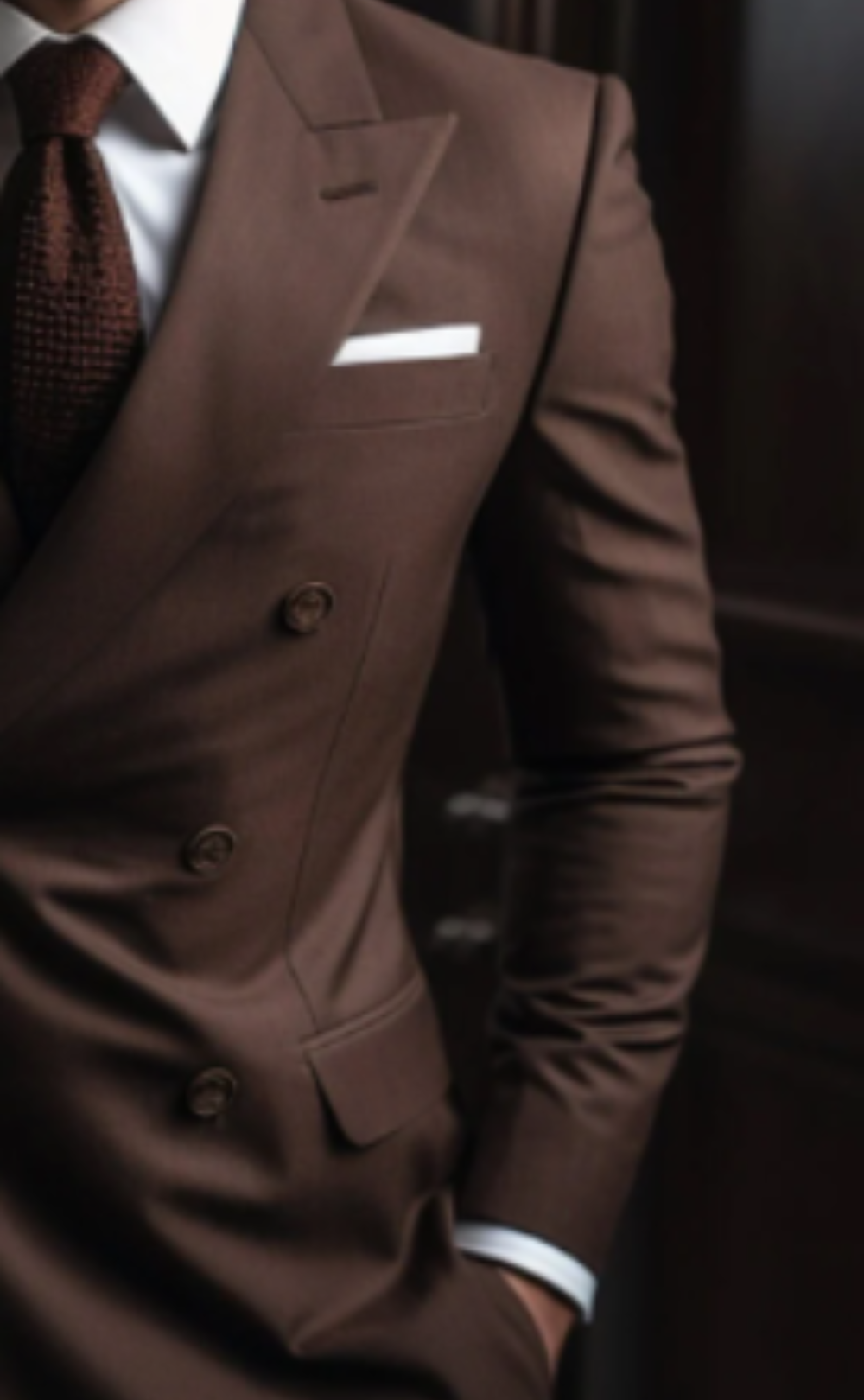 Handcrafted Wood Brown Double Breasted Suit for Men