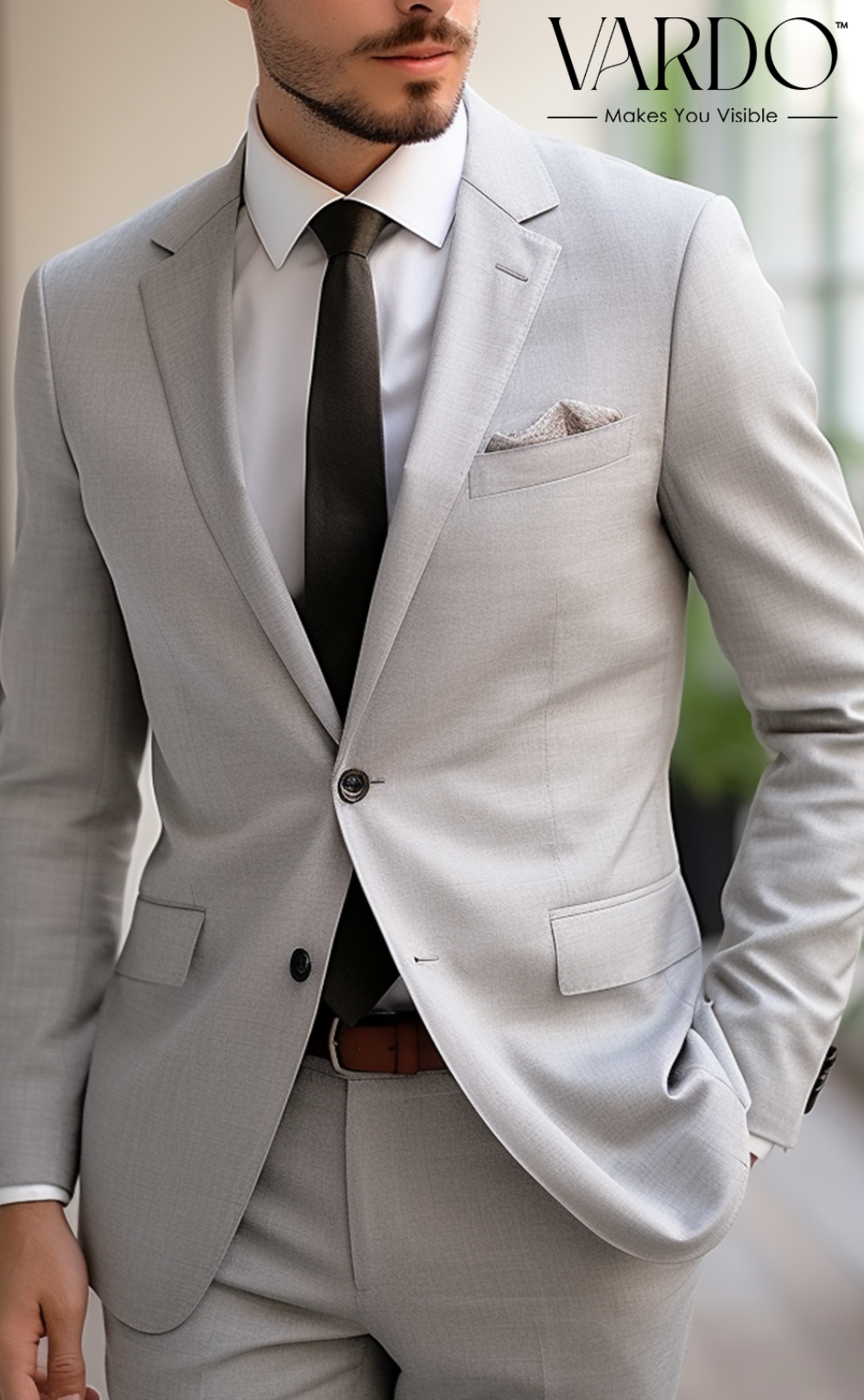 Formal Light Grey Two-Piece Suit for Men