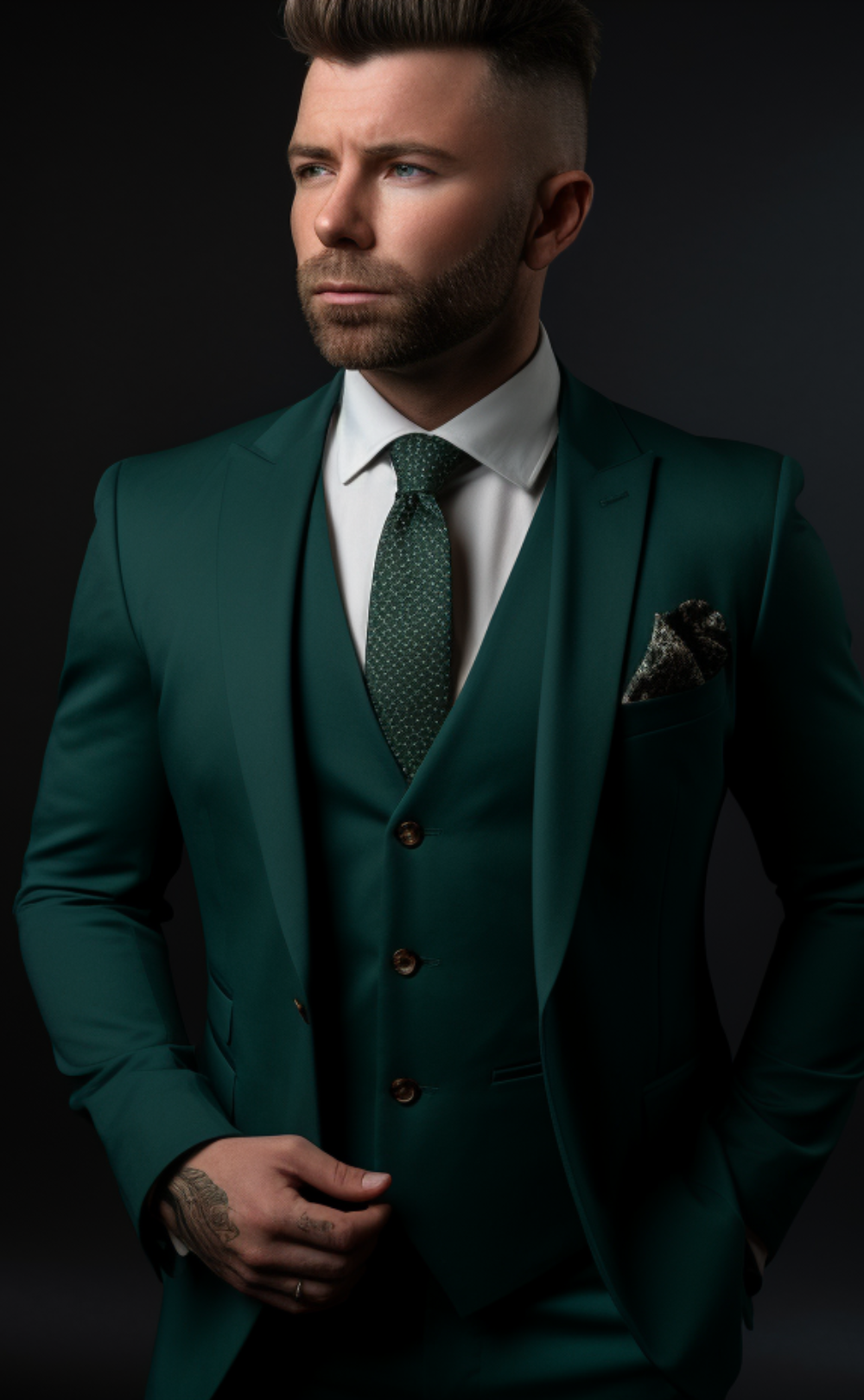 Dark Green Three-Piece Wedding Suit - Perfect for Weddings and Business