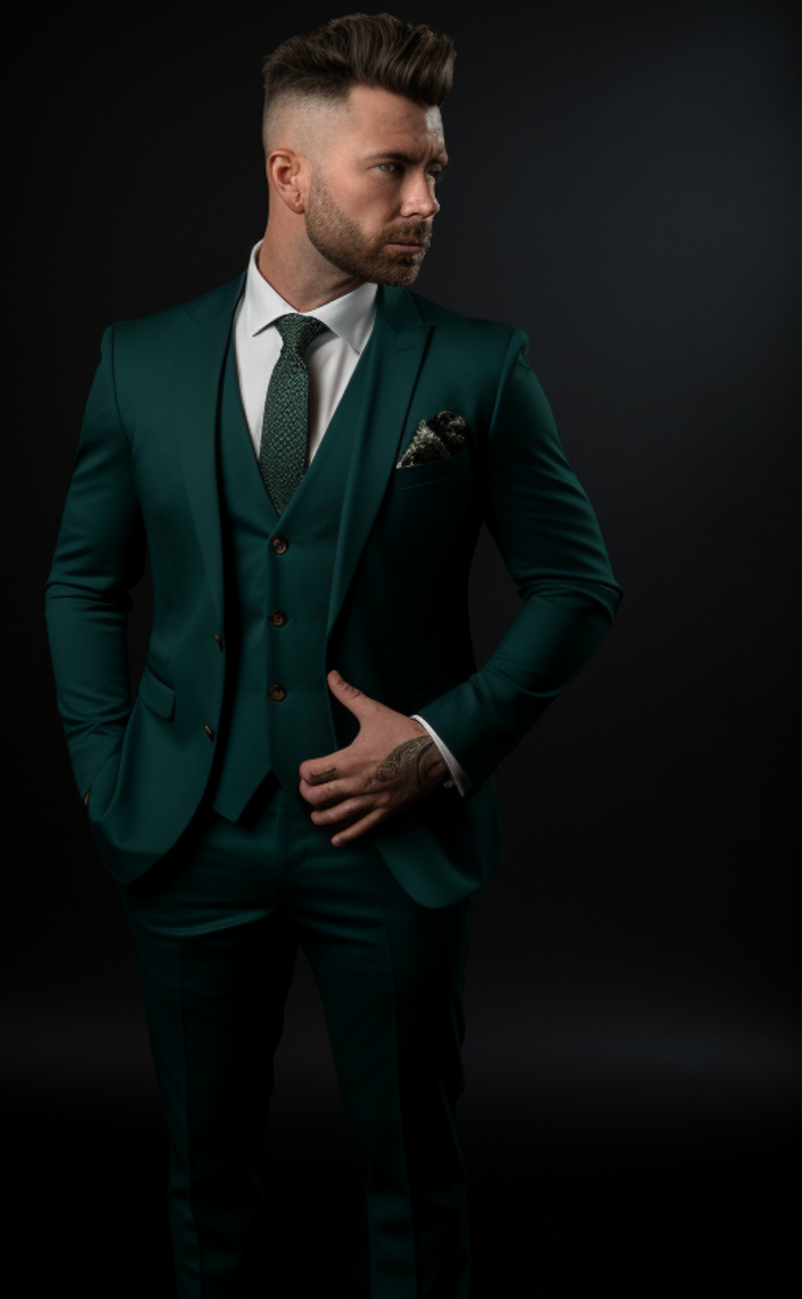 Dark Green Three-Piece Wedding Suit - Perfect for Weddings and Business