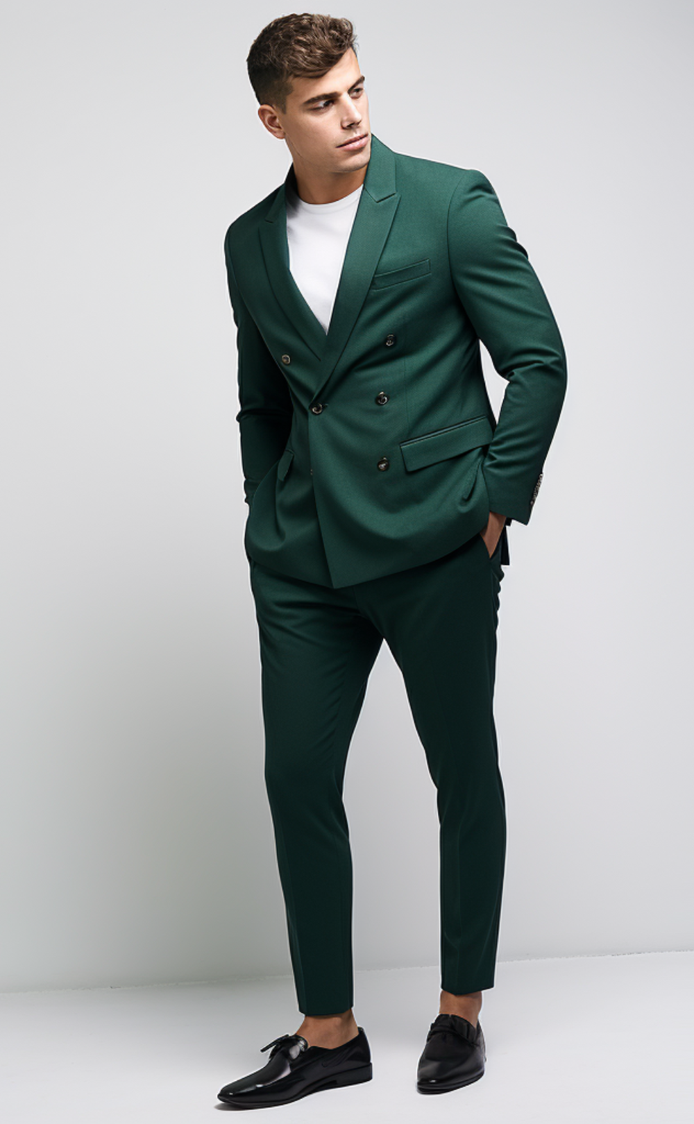 Dark Green Double Breasted Suit for Men - Perfect for Weddings and Business, Elegant and Versatile