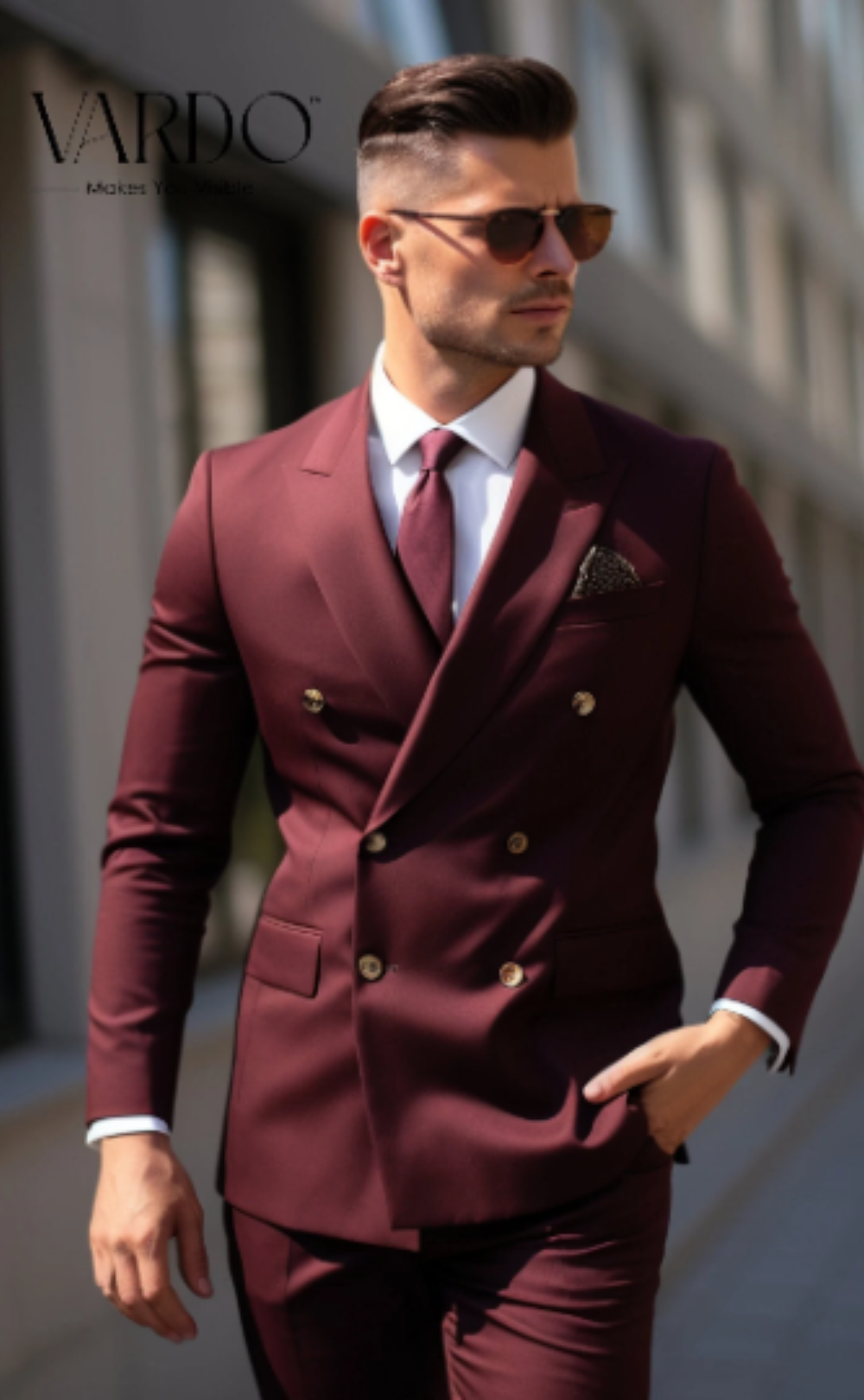 Men's Luxe Burgundy Double-Breasted Suit