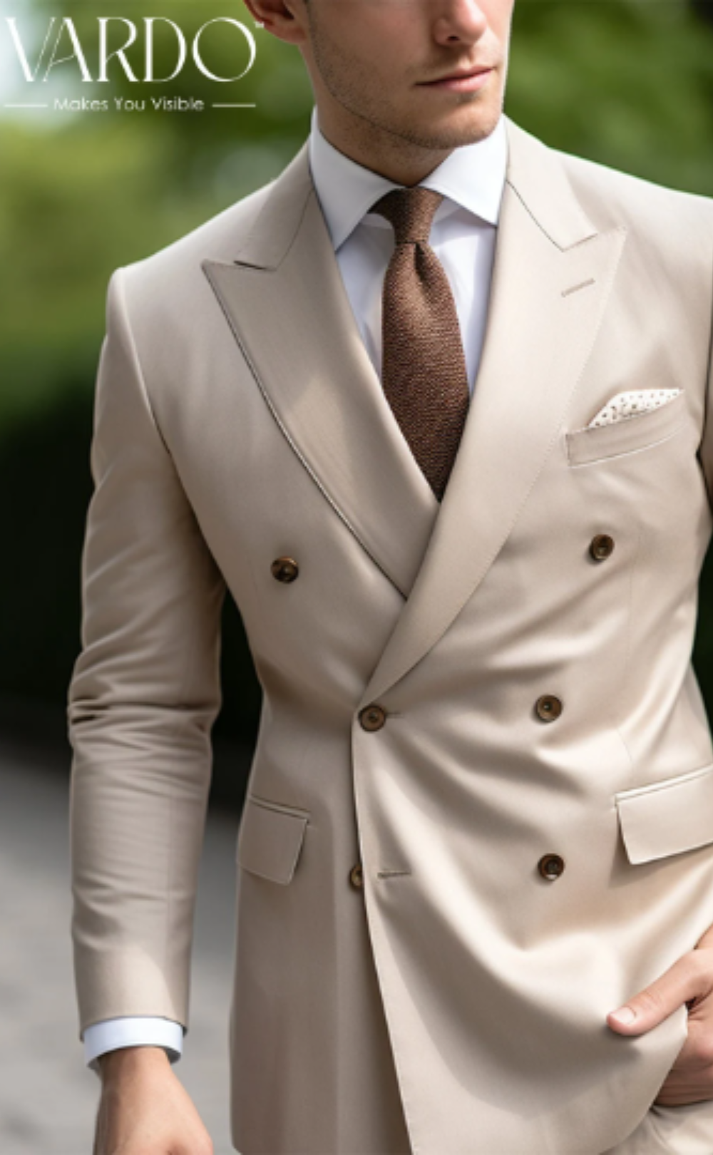 Elegant Beige Double Breasted Suit for Men