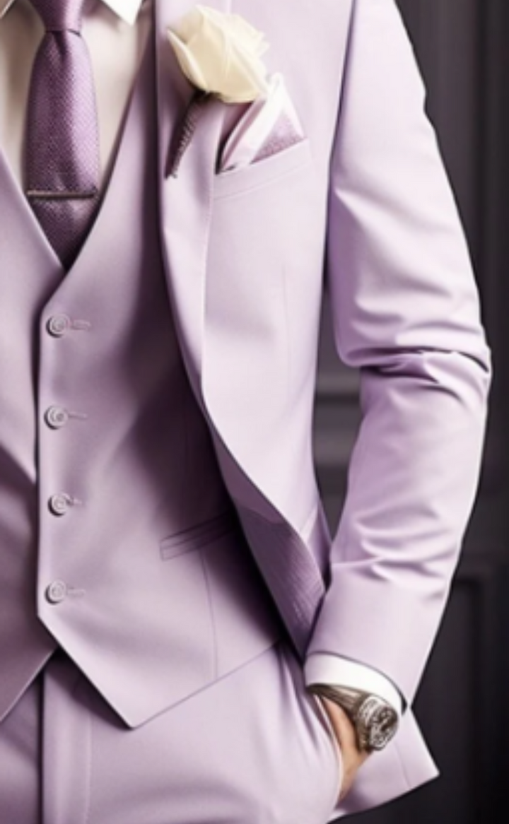 Stylish Men's Light Purple Three-Piece Suit